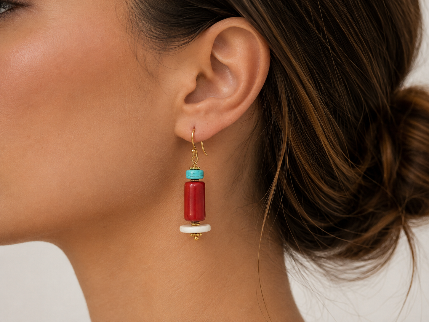 Coral, turquoise and peace earrings