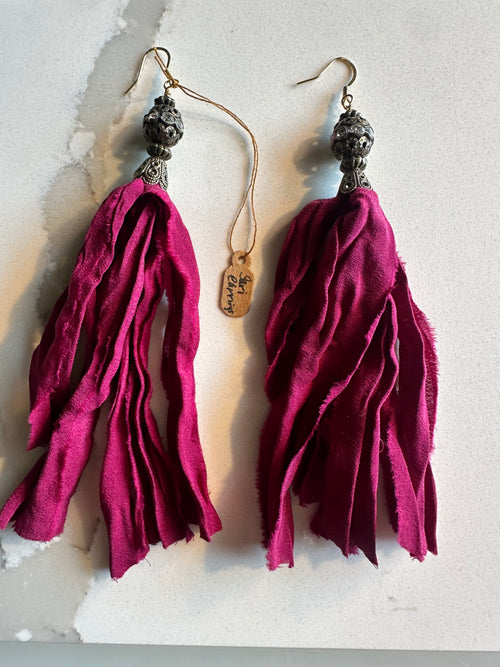 Boho handmade sari earrings